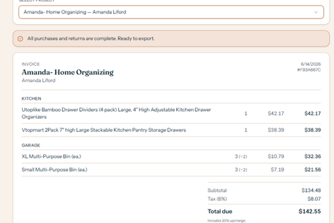 Sample client invoice generated by Cart to Client